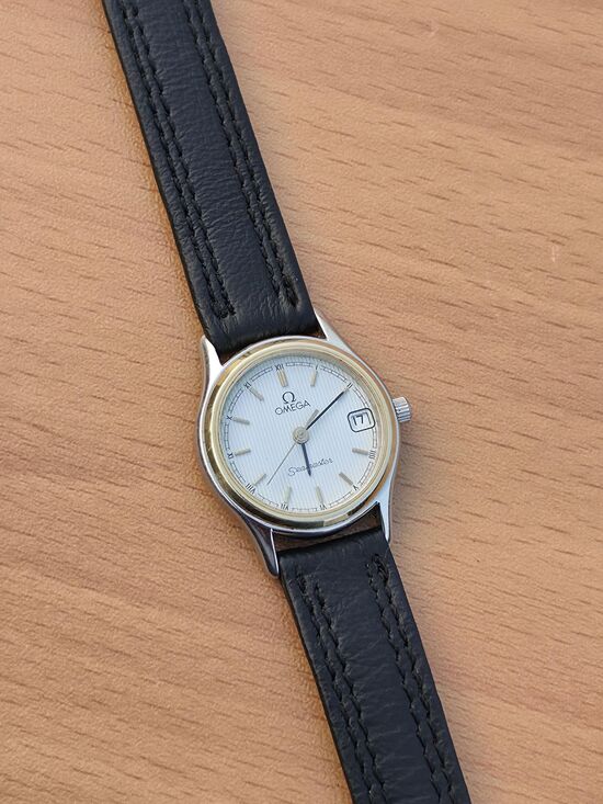 Vintage Omega Seamaster Linen Stripe Dial Gold Silver Swiss Ladies Watch Dainty main image 6